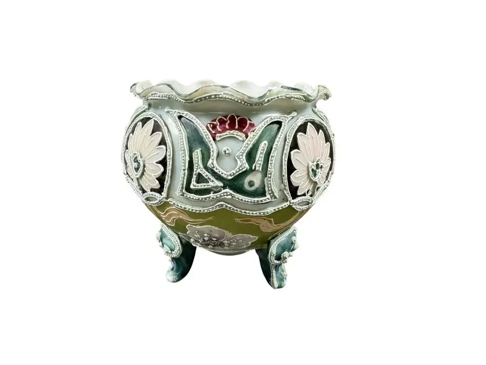 Vintage Moriage Hand Painted Vase 3 Legs No Marks - NIPPON??